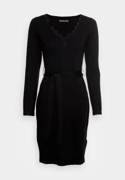 Anna Field Lace Insert V Neckline Loose Dress - Gebreide Jurk - Black -Anna Field 04d5fa9dd39844bfa488fdbc592f58c5