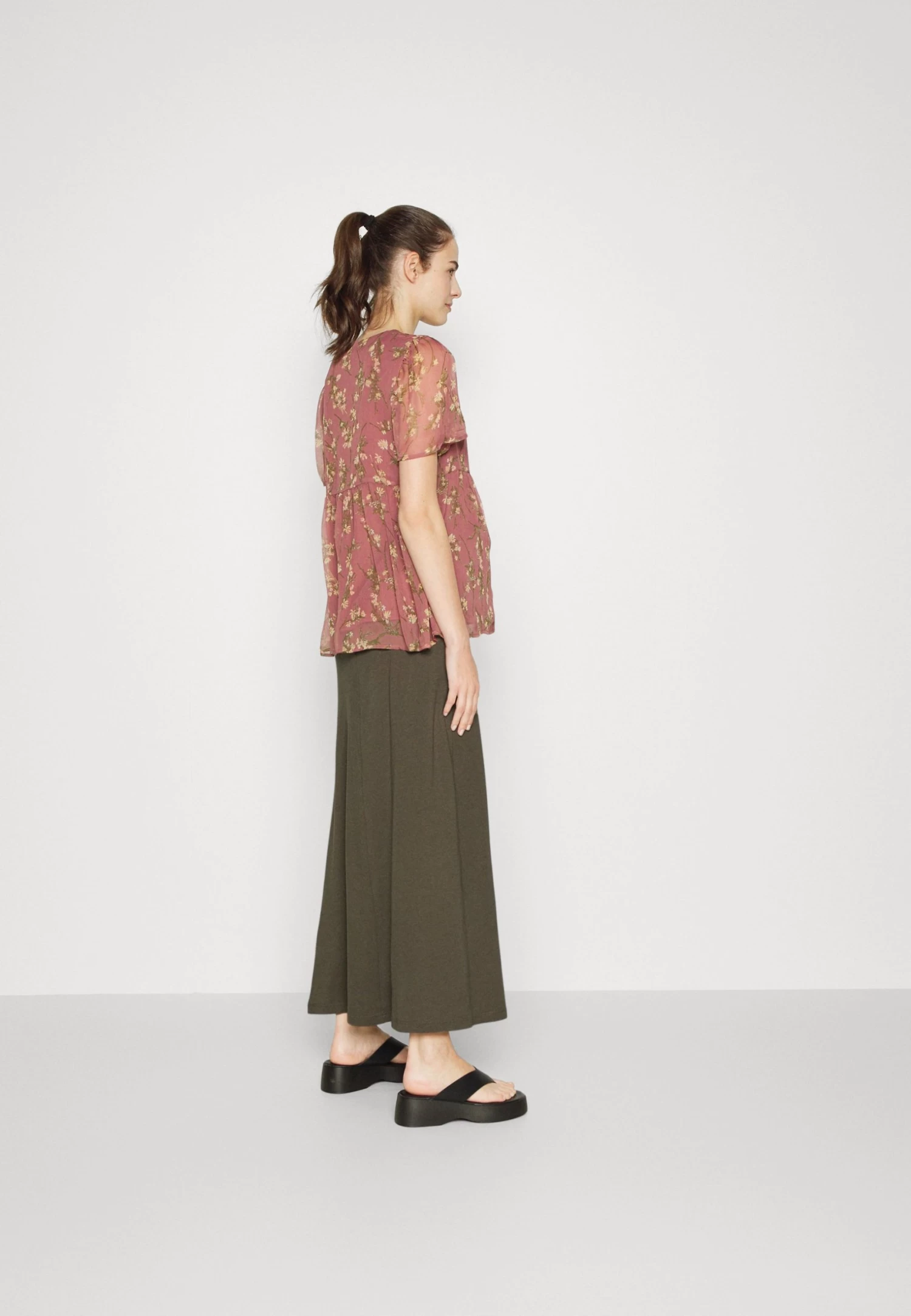 Maternity Maxi Skirt With Drawstring Waistband - Maxirok - 606 - Khaki 3 Maternity Maxi Skirt With Drawstring Waistband - Maxirok - 606 - Khaki - Afbeelding 3