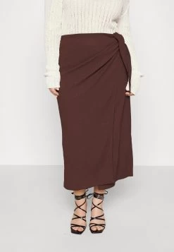 Curvy Textured Sarong Midi Skirt - Wikkelrok - Brown