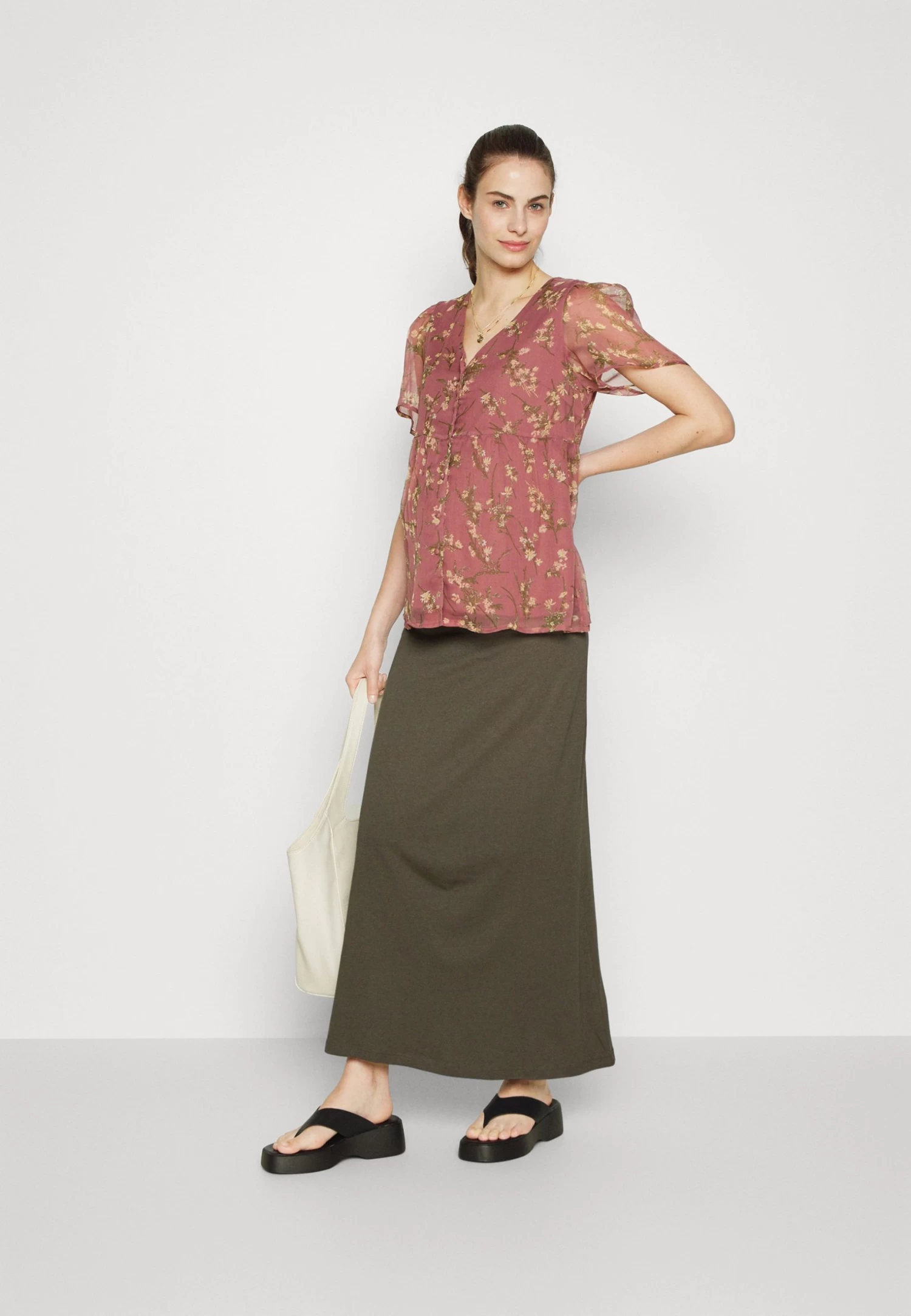 Maternity Maxi Skirt With Drawstring Waistband - Maxirok - 606 - Khaki 2 Maternity Maxi Skirt With Drawstring Waistband - Maxirok - 606 - Khaki - Afbeelding 2