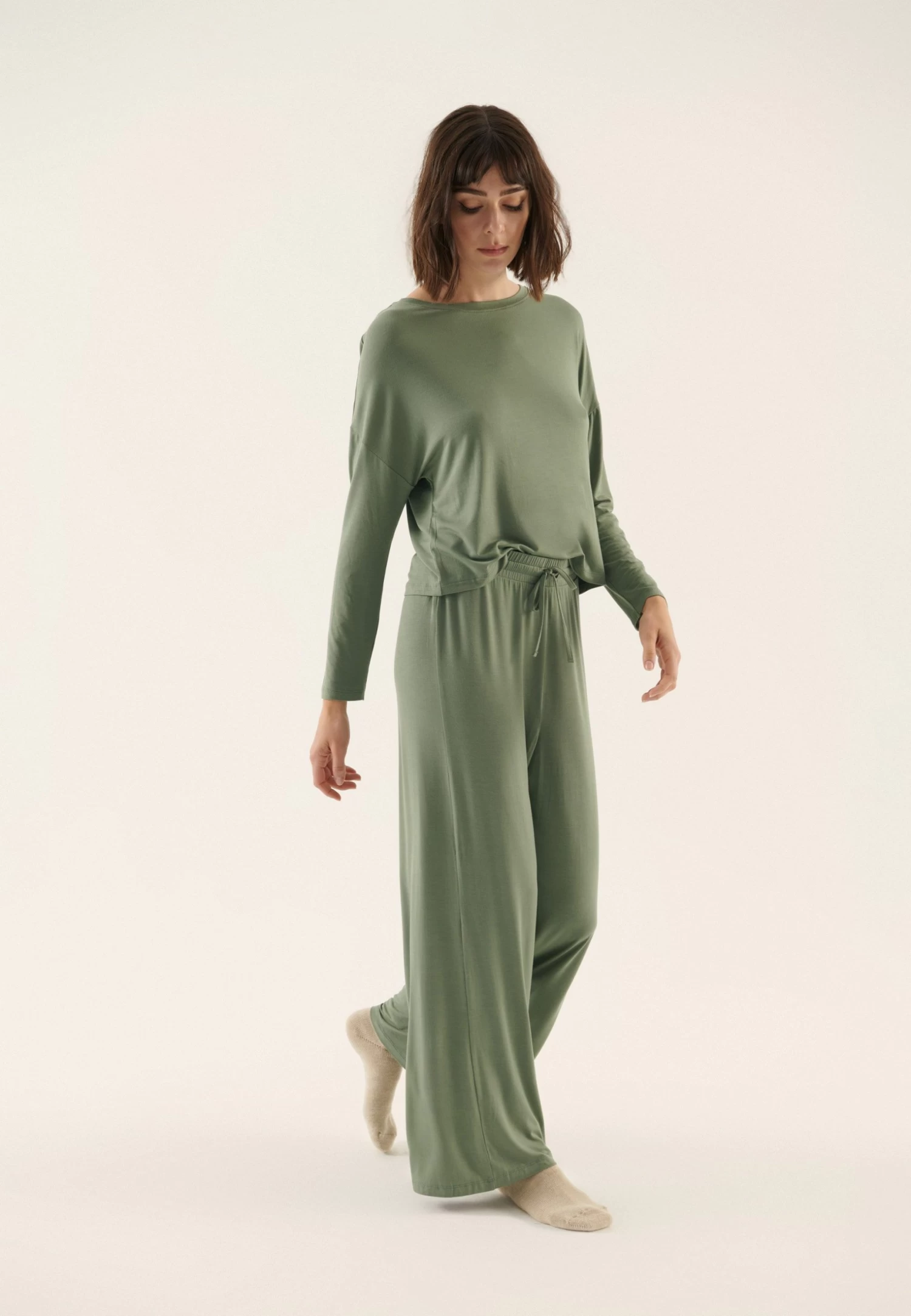 Anna Field Wide Leg - Pyjama - Khaki 4 Anna Field Wide Leg - Pyjama - Khaki - Afbeelding 4