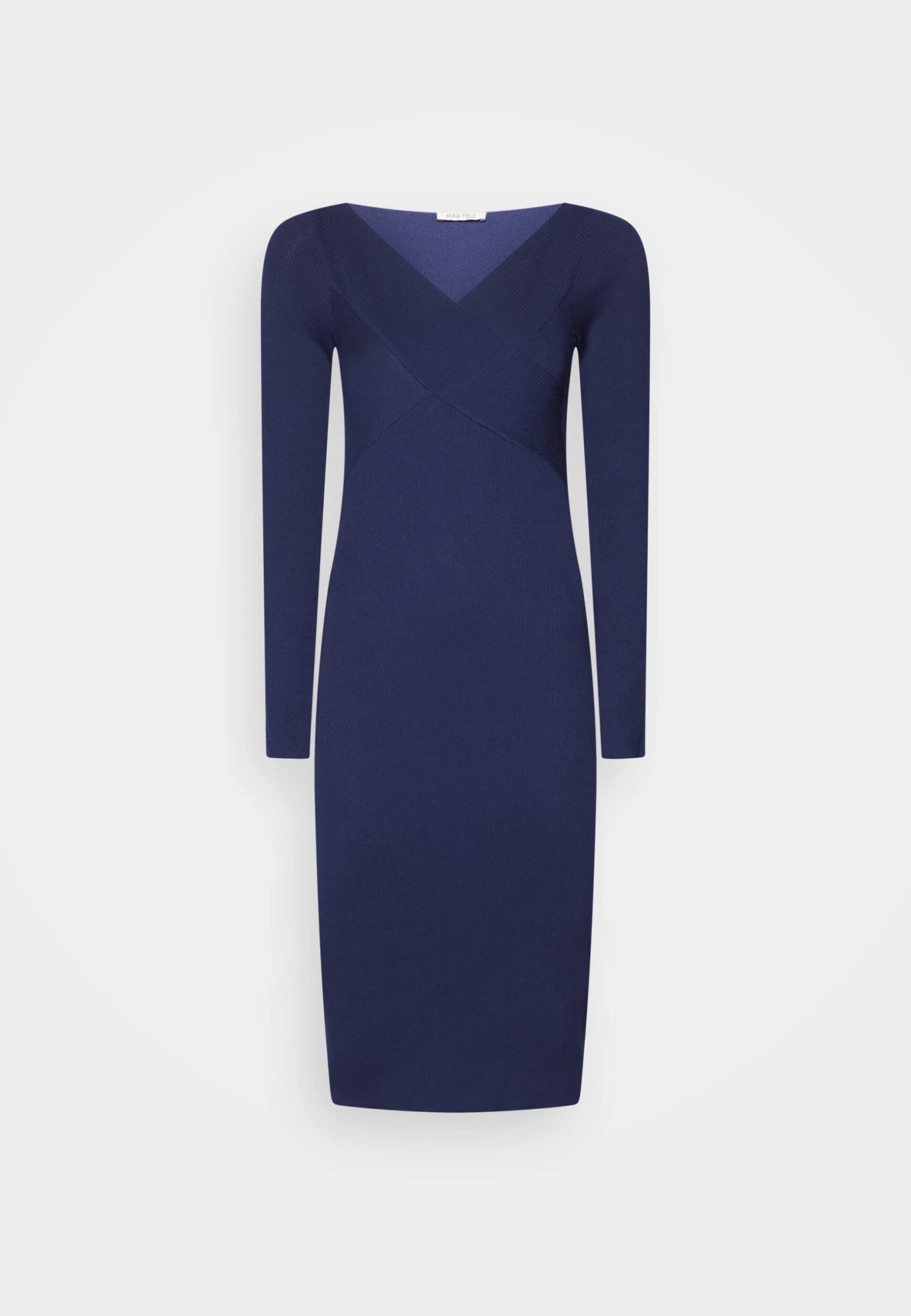 Anna Field V Ausschnitt Bodycon Midi Strickkleid - Etui-Jurk - Dark Blue 1 Anna Field V Ausschnitt Bodycon Midi Strickkleid - Etui-Jurk - Dark Blue